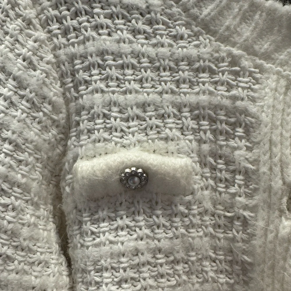 Mango Tweed Knit Cardigan W. Pearl Buttons - Picture 3 of 4